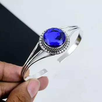 Лондонский голубой топаз драгоценный камень ручной работы манжета браслет 925 стерлинговое серебро манжета браслет, браслет-манжета с лондонским голубым топазом для жены, унисекс браслет, подарок 7 синий