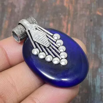 Лондонский голубой топаз Драгоценный камень ручной работы 925 стерлингового серебра Ювелирный кулон для нее 1.65 Inches синий