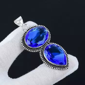 Лондонский голубой топаз, драгоценный камень, ювелирная подвеска из стерлингового серебра 925 пробы ручной работы, синее ювелирное ожерелье ручной работы, ювелирные изделия в знак благодарности 2.55 синий