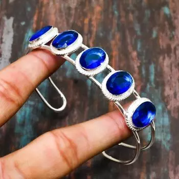 Лондонский голубой топаз, драгоценный камень, ювелирный браслет ручной работы из стерлингового серебра 925 пробы, регулируемый на День Благодарения синий