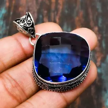 Лондонский голубой топаз, ювелирные изделия ручной работы из стерлингового серебра 925 пробы для нее 1.70 Inches синий