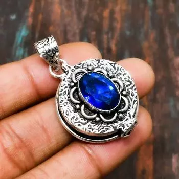 Лондонский голубой топаз, ювелирный кулон ручной работы из стерлингового серебра 925 пробы для нее 2.08 Inches синий