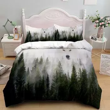 Lone Gray Wolf Real 3D Duvet Cover Set Single Twin Double Full Queen King Size Комплект постельного белья 220x240cm