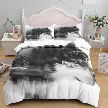 Lone Gray Wolf Real 3D Duvet Cover Set Single Twin Double Full Queen King Size Комплект постельного белья EU single(135x200cm)