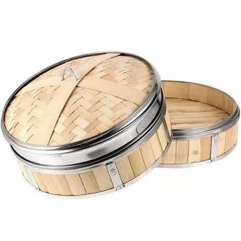 Long Bao Пароварка Корзина для пельменей Овощная китайская посуда для приготовления пищи Бамбуковая еда Нержавеющая сталь
