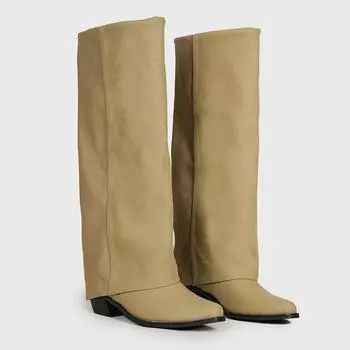 Long boots pointed knight boots women s new autumn and winter wind sleeve thick heel fried street trouser boots 35