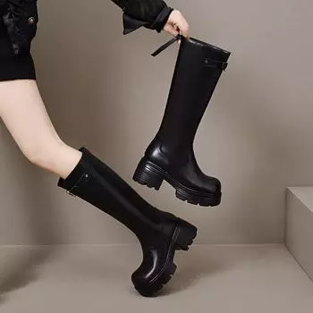 Длинные сапоги Высокие сапоги с толстой подошвой Длинные сапоги 35 чёрный