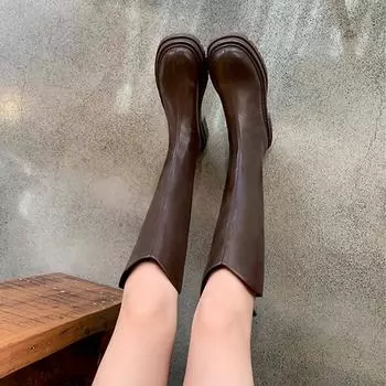 Long boots women s 2024 autumn and winter new fat mm thick bottom velvet thick legs large size large tube circumference long boots knight boots 35 чёрный