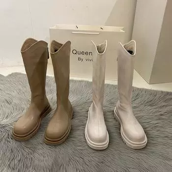 Long boots women s 2024 spring and autumn new Korean version versatile high boots rear zipper thin boots but knee mid-tube boots 35