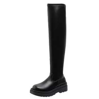 Long boots women s 2025 autumn and winter new round head platform boots fashion Korean version side zipper high tube fashion boots tide 35