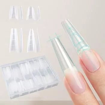 Long Coffin Shaped Scaled False Full Nail Tips DIY Fake Nail Patch Long Artificial Nails Lady Style 6