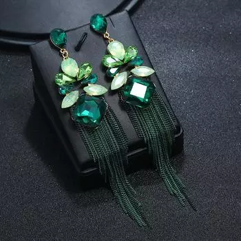 Long crystal fringed stud earrings women s retro temperament versatile earrings show face thin fashion personality new earrings