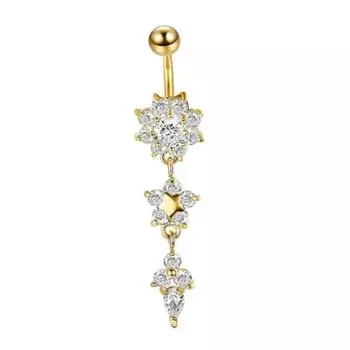 Long Dangle Navel Belly Ring Piercing Surgical Steel Body Jewelry Clear Gold ARI золотистый