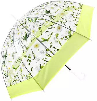 Long Dome Hand Wind Glass Fiber Transparent Vinyl Yellow Umbrella, Ladies, Shape, Large, 65cm, Lightweight, Open, Durable, Resistant, Rib, Umbrella,