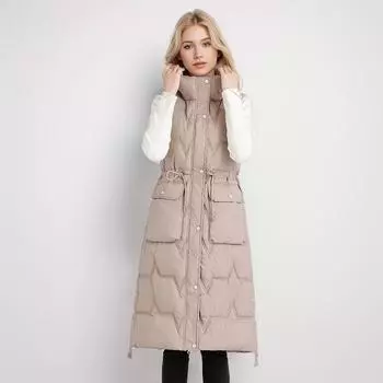 Длинный пуховый жилет из хлопка, женская модная куртка с хлопковой подкладкой, высококачественная куртка с утолщенной хлопковой подкладкой L хаки