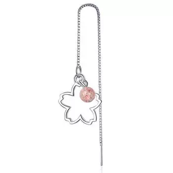 Long Flower Cat Earrings Temperament Super Fairy Sweet Strawberry Crystal Earrings Asymmetrical Fringed Cherry Blossom Kitten Earrings copper (white gold)