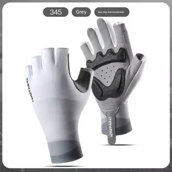 Long Half Finger Cycling Gloves Sun Protection Non-Slip Breathable Shock Absorption Sports Outdoor Fishing Road Bike Cycling 345 Gray M