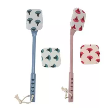 Long Handle Shower Brush Ergonomic Exfoliating Back Scrubber Bath Body Brush with Replacement Washcl Blue