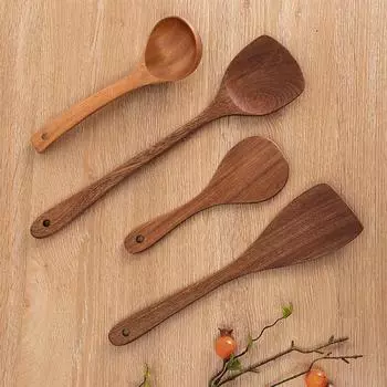 Long Handled Teak Tableware Wood Spoon Shovel Spatula Soup Skimming Cooking Spoon Wooden Kitchen Tool Accessories