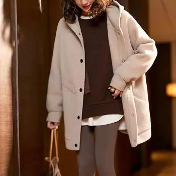 длинная куртка с капюшоном женская осенне-зимняя корейская версия универсальная новая весенне-осенняя темпераментная повседневная двусторонняя шерстяная свободная верхняя часть M серый