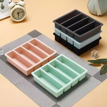Long Ice Cube Tray 4 Grids Reusable Silicone Ice Cube Mold BPA Free Ice Maker Food Grade Silicone Ice Cubes Mould Manufacturers