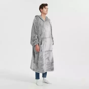 Длинная домашняя одежда двухсторонняя фланелевая ночная рубашка подходит для пар, чтобы носить осенью и зимой ленивое одеяло для телевизора 122X86cm светло-серый