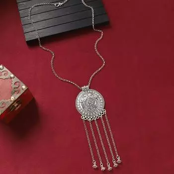 Long Miao Silver Retro Necklace Ancient Silver Carved Tassel Sweater Chain Women s Hanfu Cheongsam Accessories