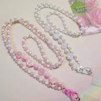 Длинный ремешок для мобильного телефона, ожерелье через плечо, цепочка, ремешок, ручная работа, универсальная пряжка, зажим для чехла для телефона розовый