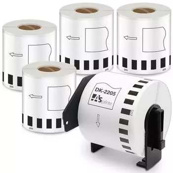Long Paper Tape DK 2205 Thermal Sticker Paper No Label Printer 5 Roll Compatible with Brother DK label total meters (Large) 62mmx30.48m DK-2205
