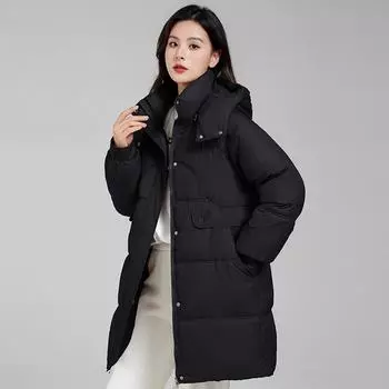 Long Parka Coat Autumn Winter Down Cotton Jackets for Women Standing Collars Detachable Hats ThickWarm Winter Coats Top M