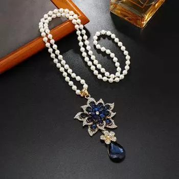 Long pearl necklace crystal pendant women s high-end atmosphere versatile pendant simple high-end sweater chain with accessories