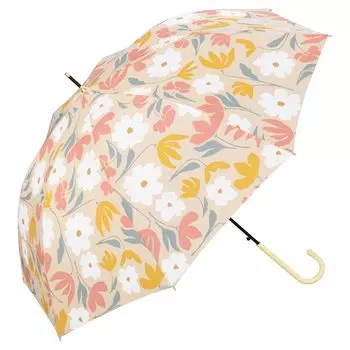 Long Polk For Sunny or Rainy Rib Commuting to Work or Retro Floral Pastel [2024] Wpc. Umbrella, Beige, Days, 58cm, Large, Jump, Women s, School,