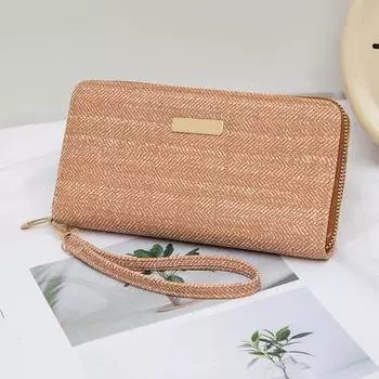 Long Purse Simple Knit Feeling with Large Capacity Card Women s Clutch Bag серый