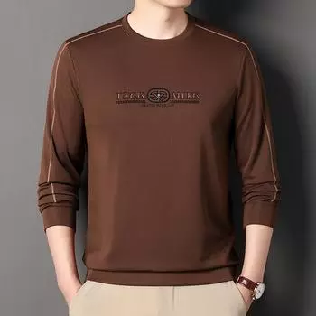 Длинный рукав осенняя мужская новая осенняя одежда круглый вырез горячая ромбовидная футболка эластичная свободная тонкая основа M