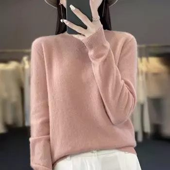 Long Sleeve Knitted Wool Sweater O-neck Warm Pullover Top Stylish Cashmere Sweaters Spring 2XL чёрный