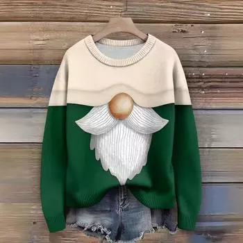 Long Sleeve Pullover Sweaters For Women O Neck Casual Cute Printing Knit Oversized Sweater L