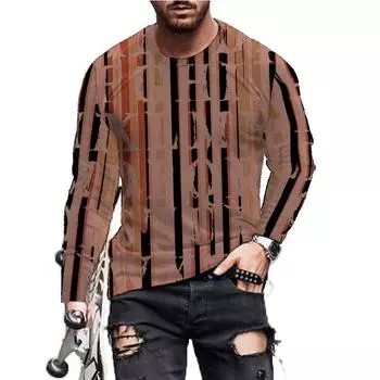 Мужские модные футболки с длинным рукавом в полоску, свободные повседневные дышащие топы с 3D-печатными буквами в стиле хип-хоп, свободные мужские футболки S