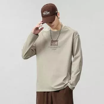 Футболка с длинным рукавом, мужская нижняя рубашка, мужской верх, свитер, повседневная футболка из чистого хлопка, осень, мужская, весна, осень, зима M хаки