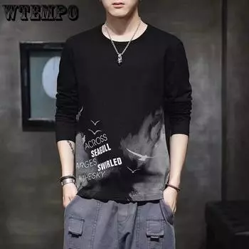 Long Sleeve Undershirt Men Summer Tops Plain T Shirt O Neck Black White Tshirt Casual Pullover M