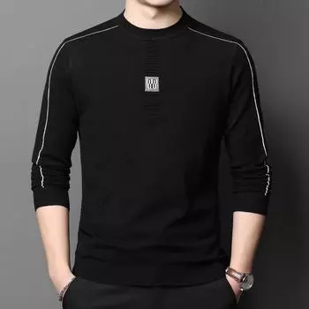 Long-sleeved Knitted T-shirt Men s Spring and Autumn New Bottoming Shirt Solid Color Sweater Thin Cardigan Men s Round Neck Top M