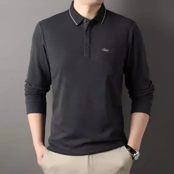 Long-sleeved T-shirt Autumn New Lapel Pocket T-shirt Korean Style Casual Micro-elastic Men s Solid Color Polo Shirt M