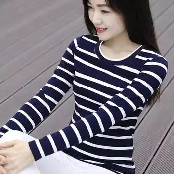 Long Sleeved T-shirt Women s Spring Sutumn New Striped Shirt Korean Loose Versatile Round Neck Bottoming Blouse M-5XL 5XL жёлтый