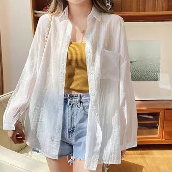 Long Sleeved Thin Sun Protection Cardigan Women Casual White Sunscreen Shirt Summer All Match Lazy Wind Loose Chiffon Shirts XXL