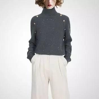 Long-Sleeved Turtleneck Autumn Fashionable Wool Pullover Gray- S