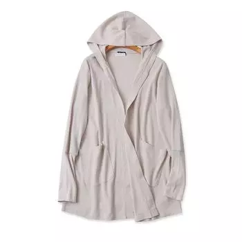Long Sleeves Hooded Cardigan Shawl Spring & Fall New Arrival Thin Mid-Length Women s Slim Looking Smock Top Baggy Coat 19242 Apricot color M