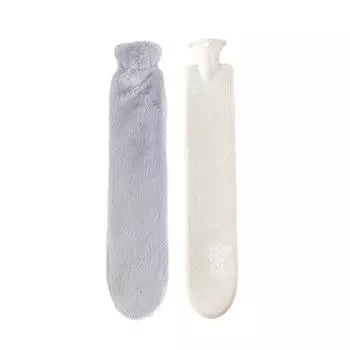 Long Strip Water Filled Hot Water Bag with Extended and Increased Elastic Mouth PVC Plush Water Filled Hot Water серый