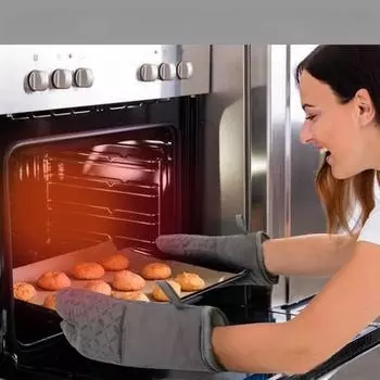 Long Style Kitchen Baking Non-Slip Oven Mitts Microwave Oven Mitts with Silicone Surface Kitchen Gloves Protective Gear