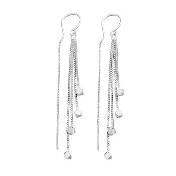 Long Tassel Broken Silver Earrings Temperament Muse Fan Chain Ear Hook Live Stream Small Square Earphone Copper (silver)