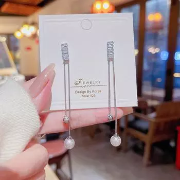 Long tassel pearl earrings female new tide luxury niche high sense earrings temperament zircon earrings. серебряный
