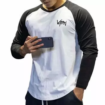Long Training Muscle Body Black White 3XL [Mechieng] Men s T-shirt, Sleeve, Wear, Sportswear, Fitness, Cotton, Stretch, Training, Building,